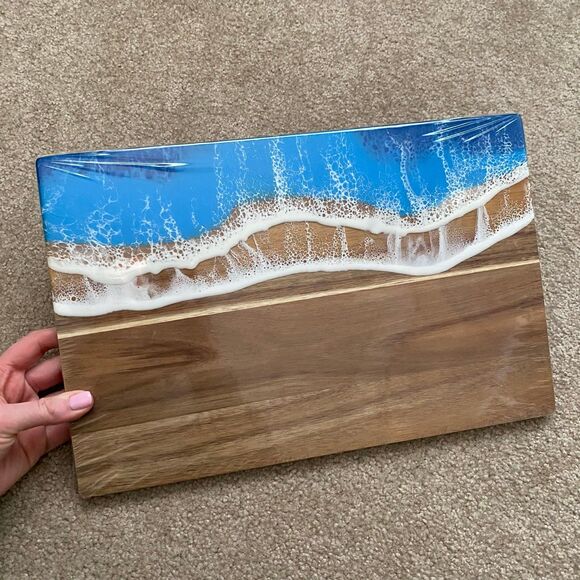 Wood Cutting Board Ocean Beach Resin Design NEW Hosting Kitchen Charcuterie - Picture 3 of 10